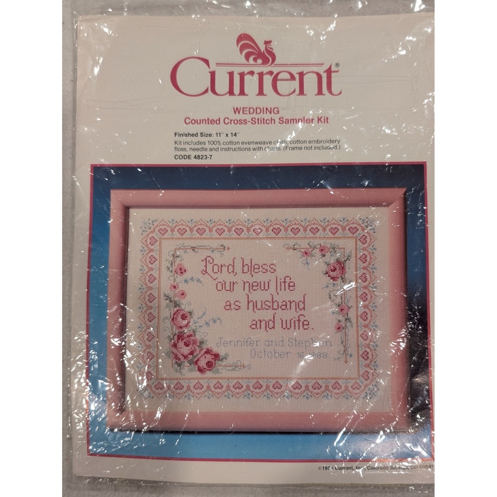 Vintage 1989 Wedding Cross Stitch Pink Roses Cottagecore Coquette BNIP - 1271